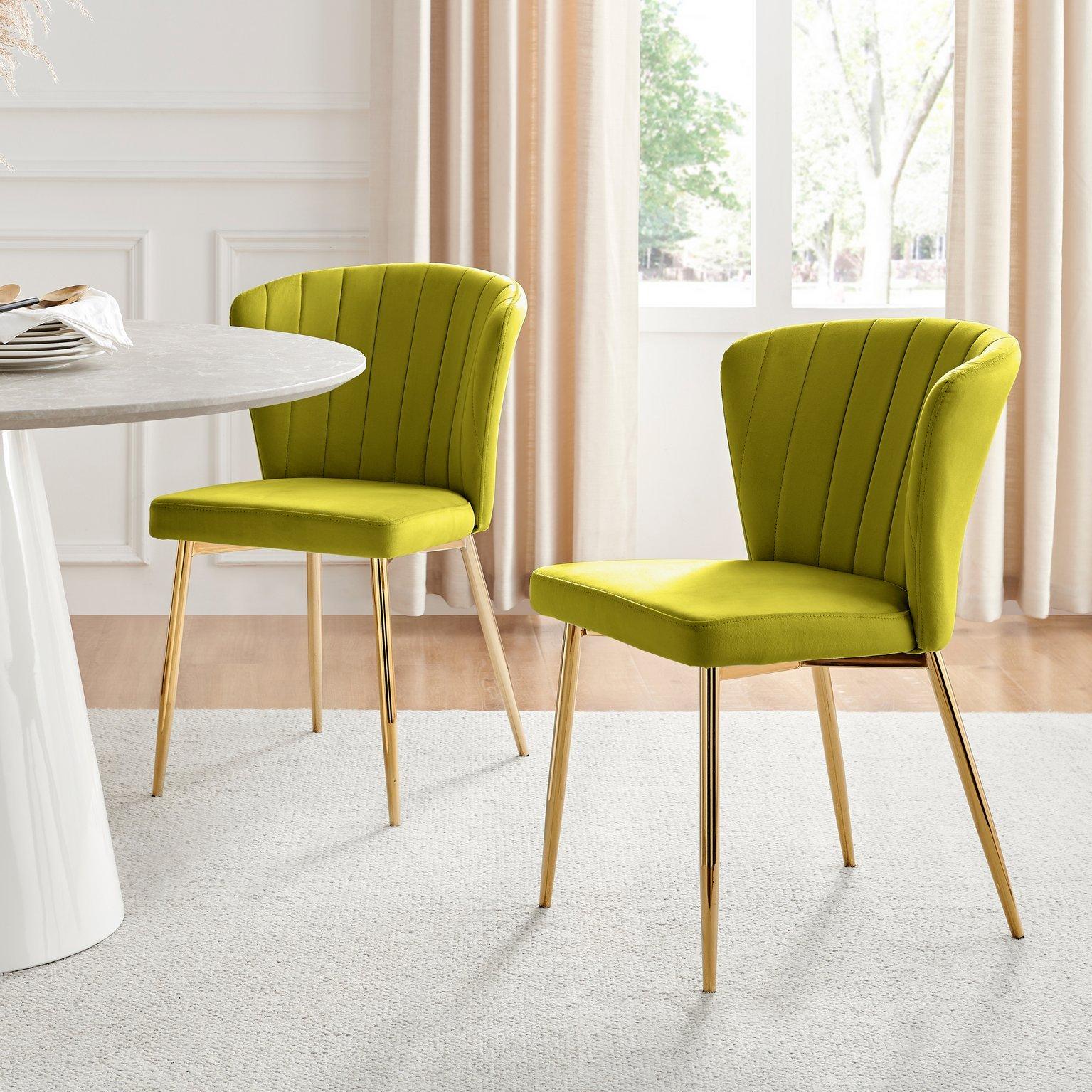 Set of 2 Danica Velvet Dining Chairs With Gold Legs