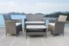 Home Detail Nice 4 Piece Grey Rattan Garden Furniture Set with Polywood Topped Table Armchairs Light Grey Seat Cushions thumbnail 1