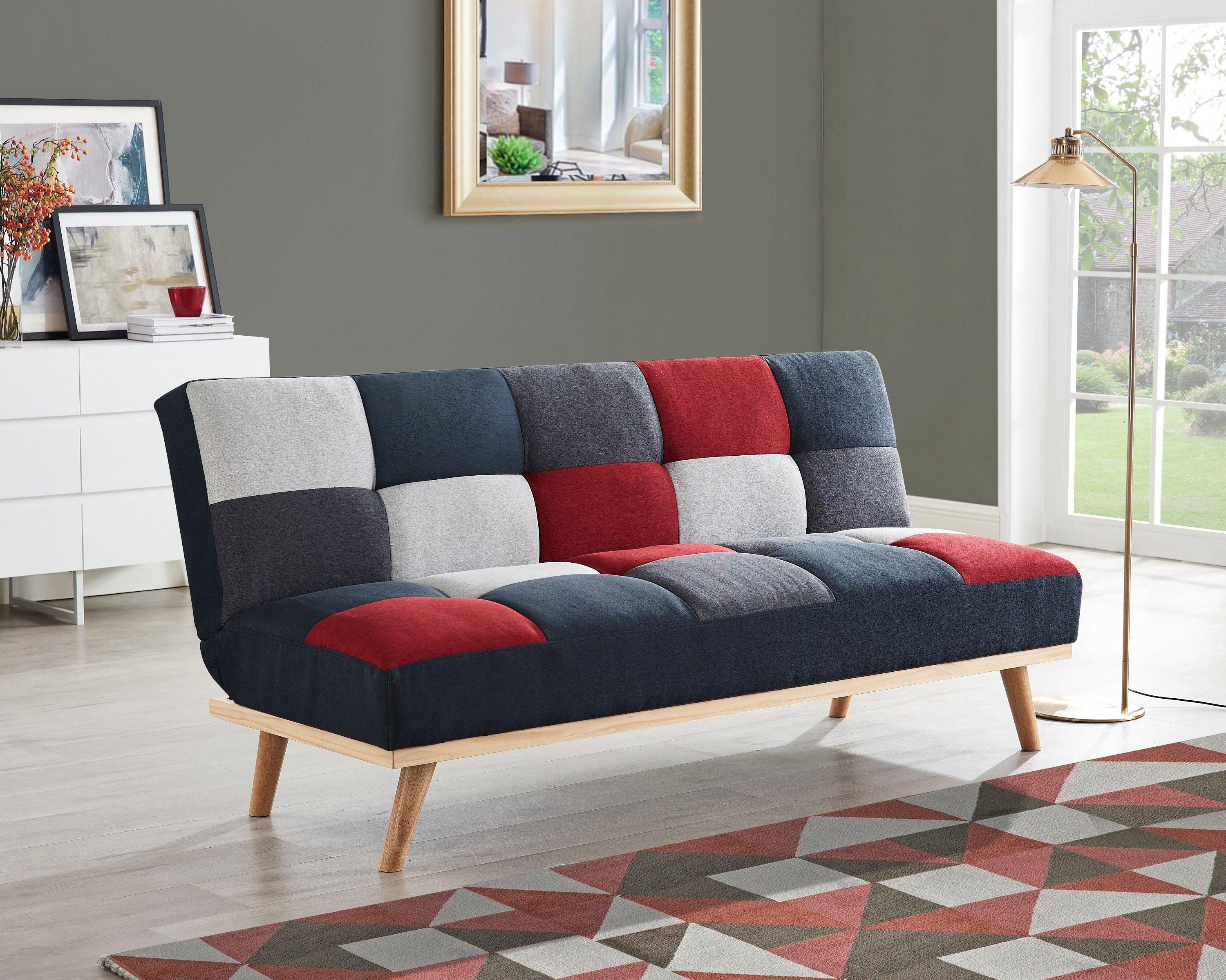 Paddock Fabric Sofa Bed Patchwork Fabric Detail With Wooden Legs