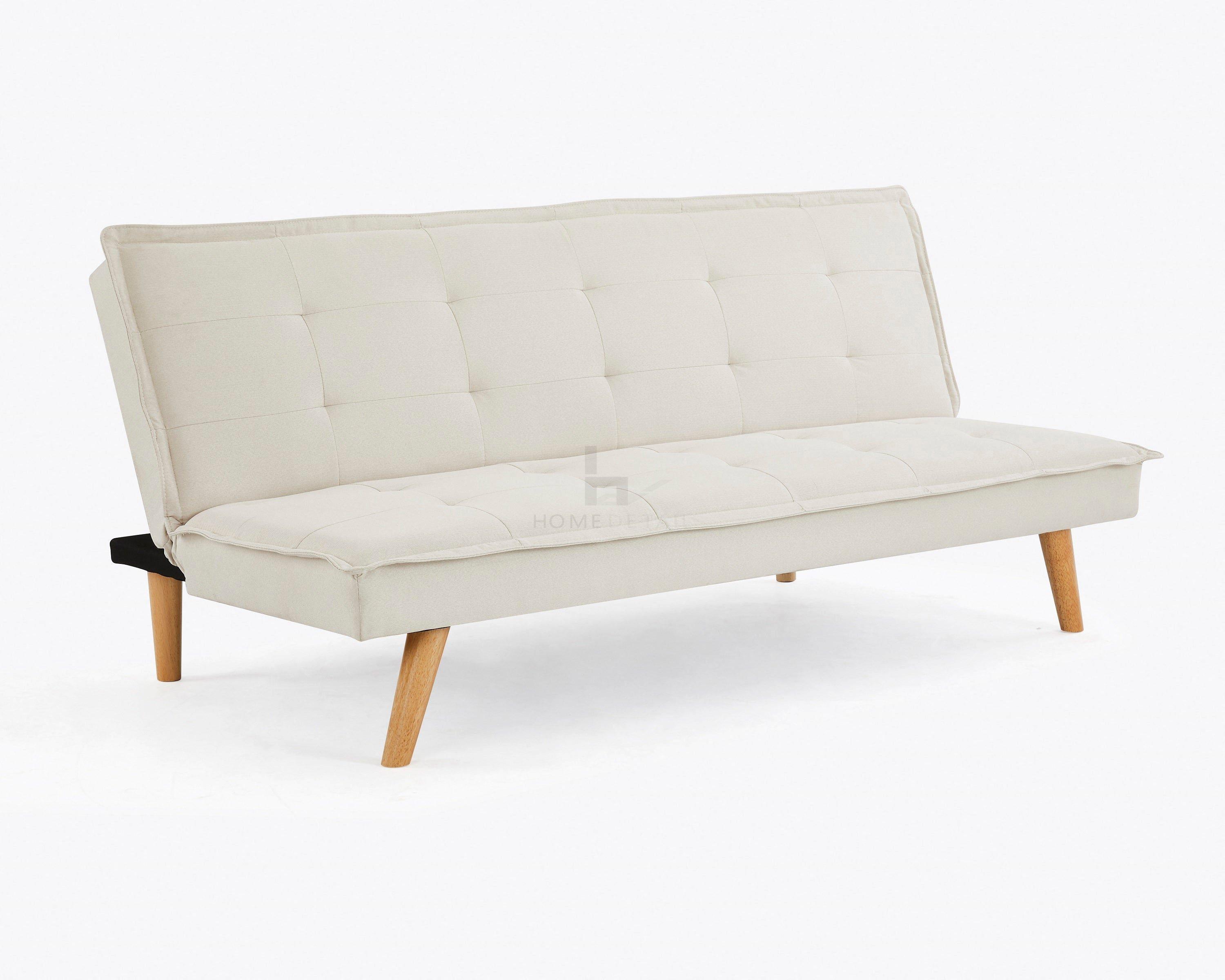 Ada Fabric Sofa Bed With Tufted Detail Sewn Edge and wooden Legs