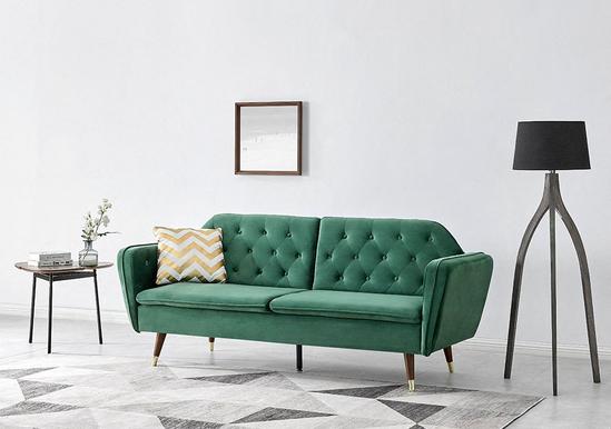 Home Detail Whitby Velvet Sofa Bed With Chesterfield Design With Gold Metal Tipped Wooden Legs 1