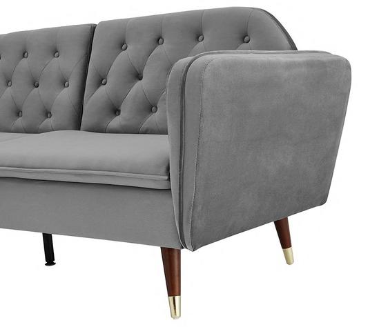 Home Detail Whitby Velvet Sofa Bed With Chesterfield Design With Gold Metal Tipped Wooden Legs 2