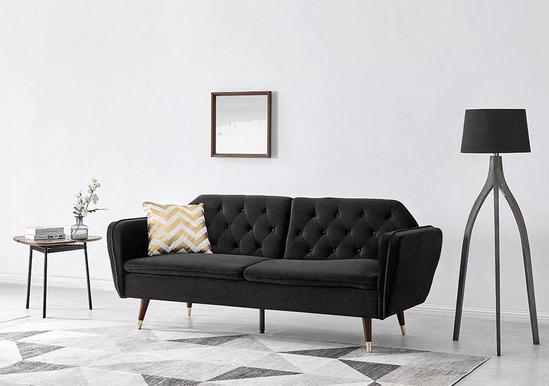 Home Detail Whitby Velvet Sofa Bed With Chesterfield Design With Gold Metal Tipped Wooden Legs 1