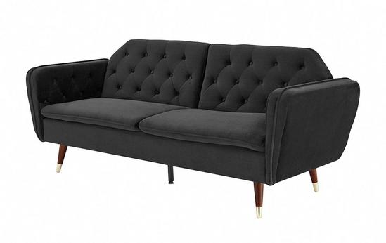 Home Detail Whitby Velvet Sofa Bed With Chesterfield Design With Gold Metal Tipped Wooden Legs 2