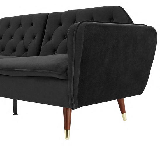 Home Detail Whitby Velvet Sofa Bed With Chesterfield Design With Gold Metal Tipped Wooden Legs 3