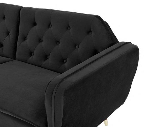 Home Detail Whitby Velvet Sofa Bed With Chesterfield Design With Gold Metal Tipped Wooden Legs 4