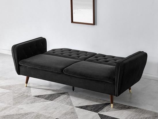 Home Detail Whitby Velvet Sofa Bed With Chesterfield Design With Gold Metal Tipped Wooden Legs 6