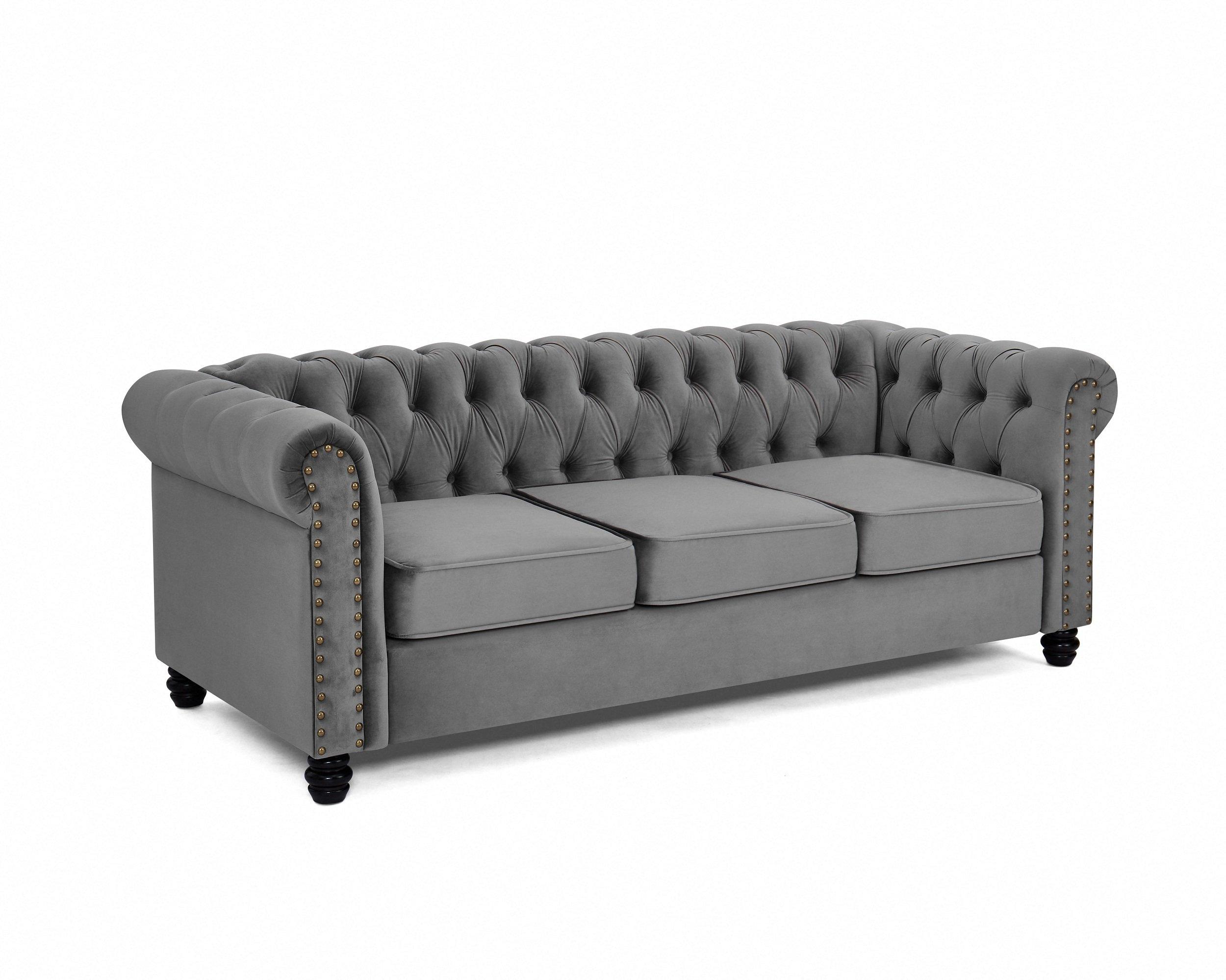 Chesterfield Studded 3 Seater Velvet Sofa