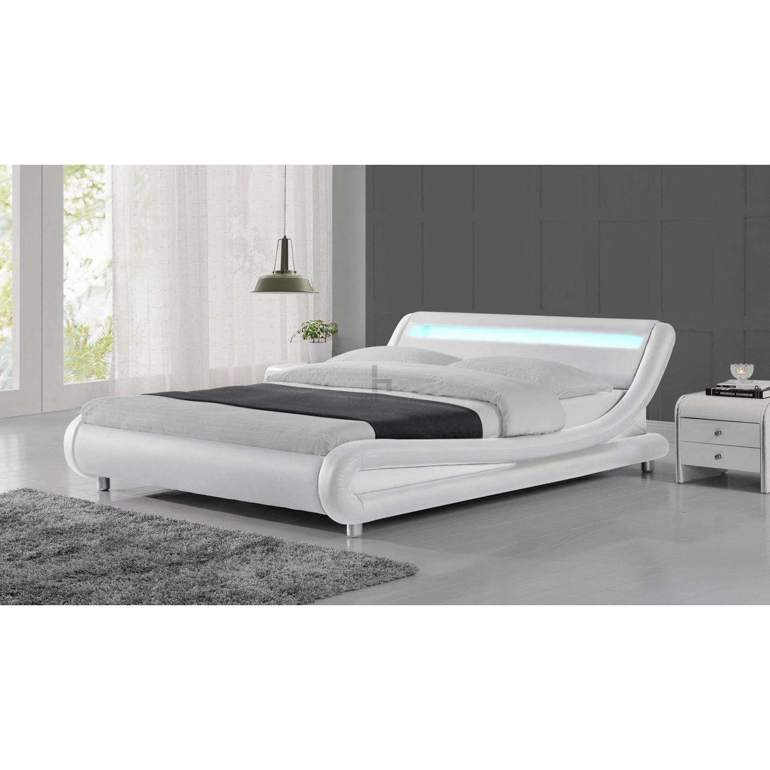 Galaxy LED White Faux Leather Bed