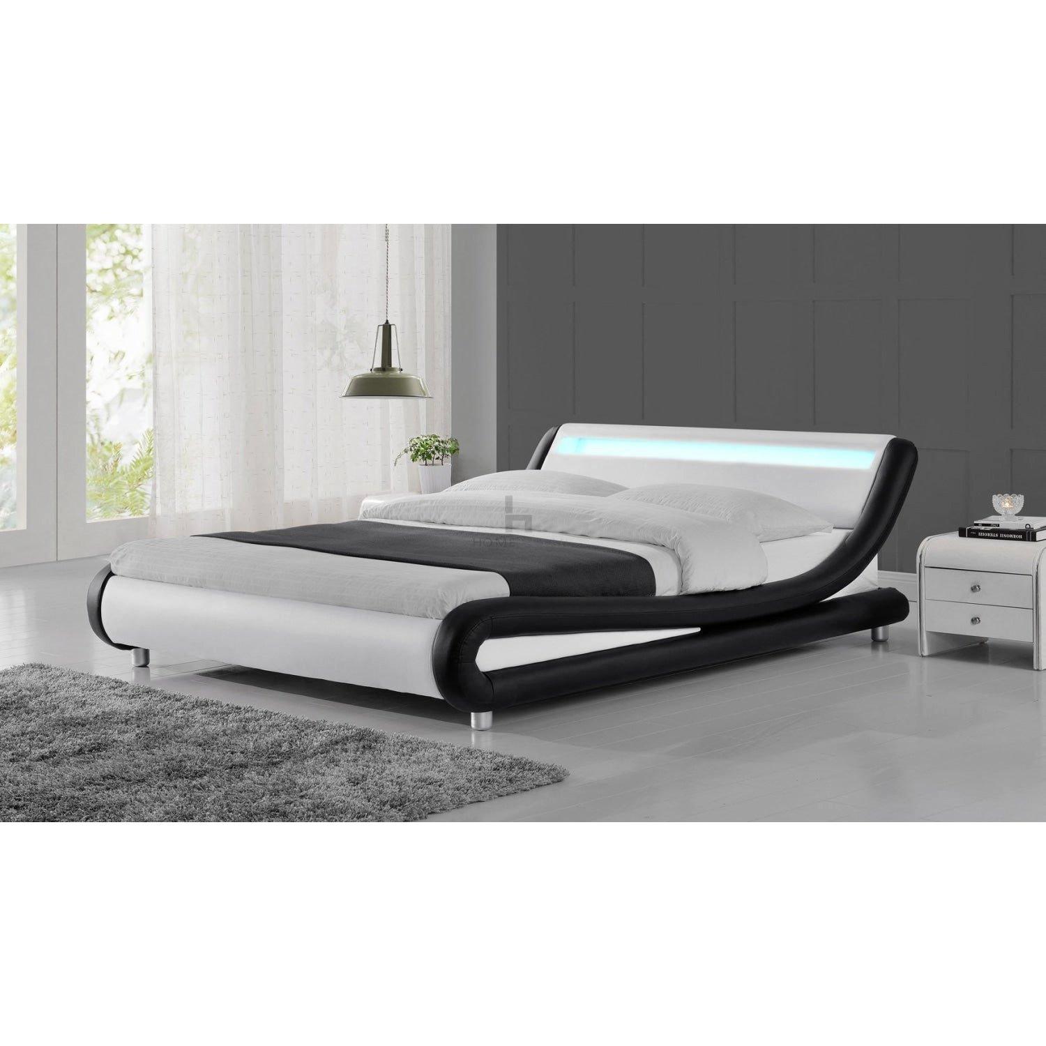 Galaxy LED Black & White Faux Leather Bed