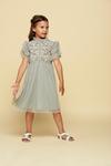 Amelia Rose Floral Embroidered  Ruffle Sleeve High Neck Dress thumbnail 3