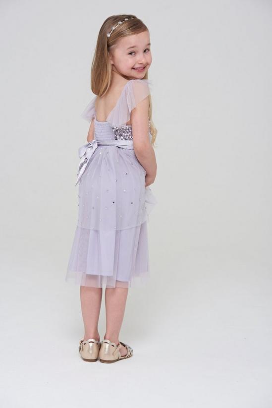 Amelia Rose Sequin Ruffle Sleeve Layered Skirt Satin Bow Dress 5