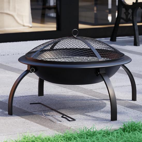 Home Discount Fire Vida Folding Steel Fire Pit Black Large Fire Patio Cooking Grill 1