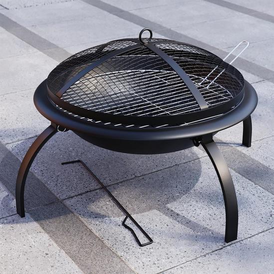 Home Discount Fire Vida Folding Steel Fire Pit Black Large Fire Patio Cooking Grill 2