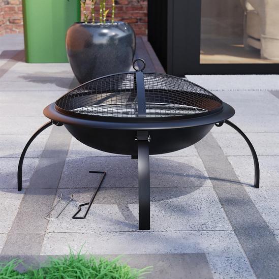 Home Discount Fire Vida Folding Steel Fire Pit Black Large Fire Patio Cooking Grill 3