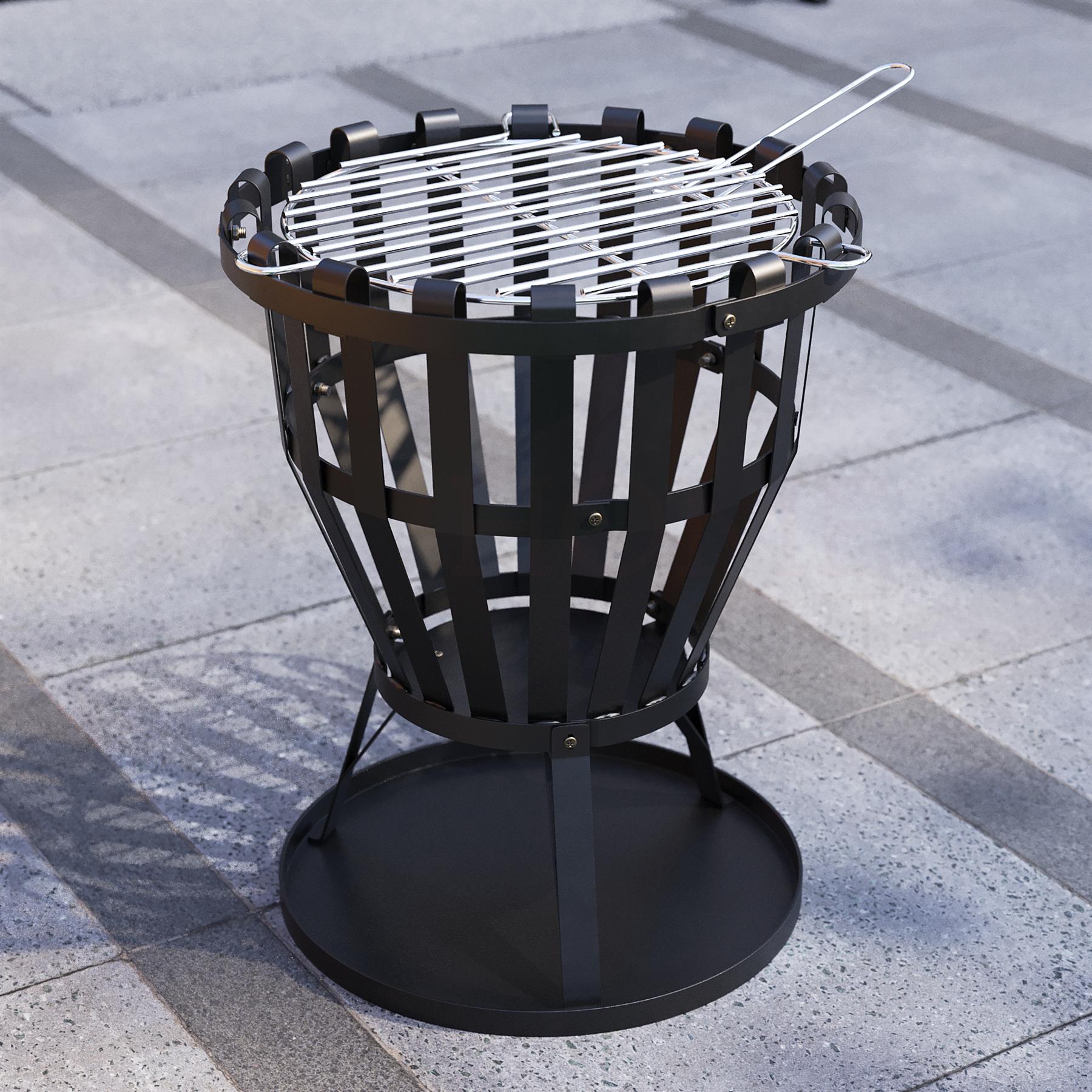 Fire Vida Steel Brazier Black Round Outdoor Fire Pit Cooking Grill