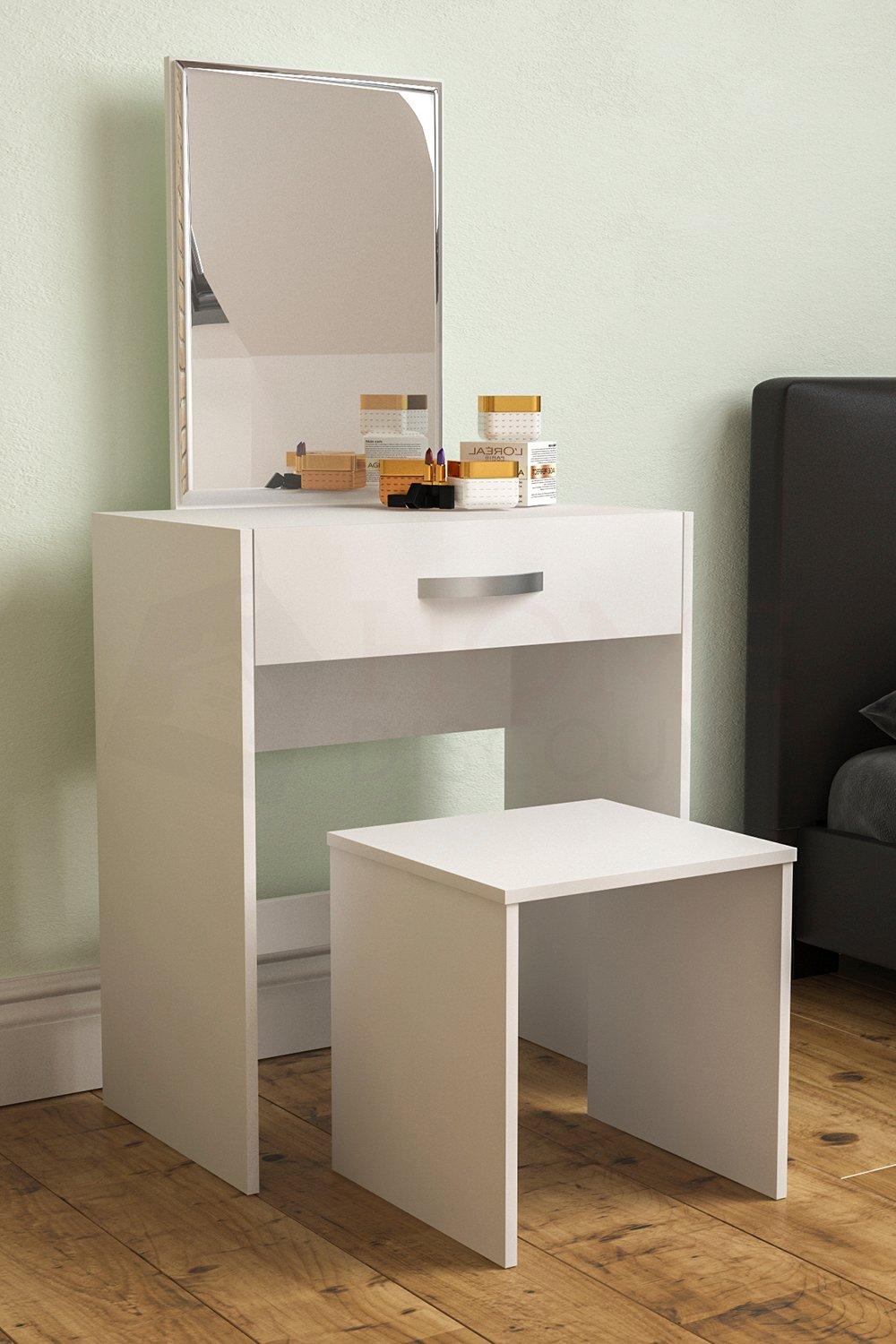 Vida Designs Isla Dressing Table Set with Built-in Mirror And Stool