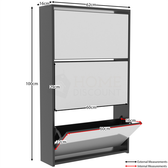 Home Discount Vida Designs 3 Drawer Mirrored Shoe Cabinet Storage Organizer 1000 x 625 x 165 mm 2
