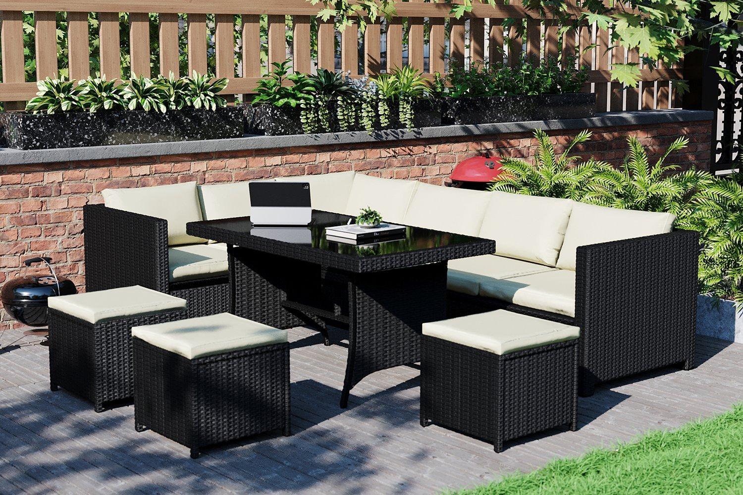 10 Pc Garden Vida Belgrave 9 Seater Rattan Set Outdoor Garden Furniture - 3 Seater Sofa, 3 Seater Co