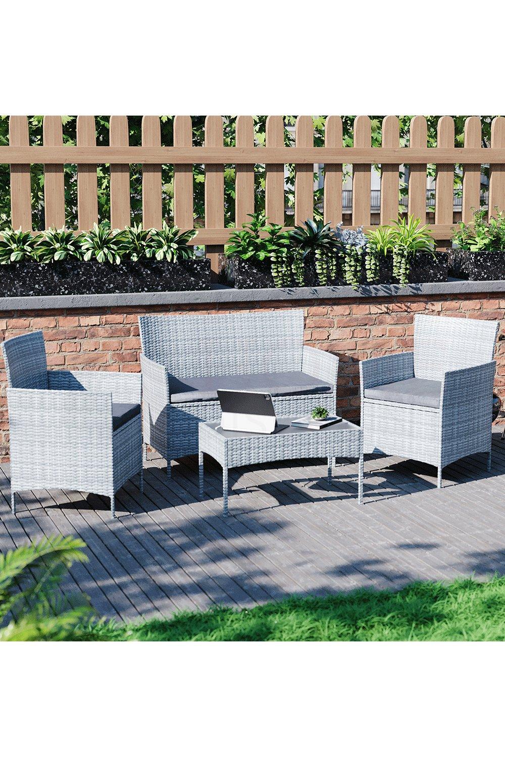 Garden Vida Kendal 4 Seater Rattan Set Sofa Chair Table Outdoor Garden Furniture - 2 Seater Sofa, 2 