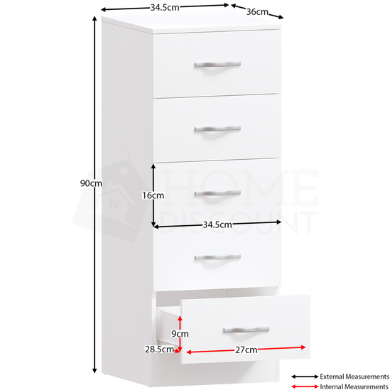 Home Discount Vida Designs Riano 5 Drawer Narrow Chest Storage Bedroom Furniture 2