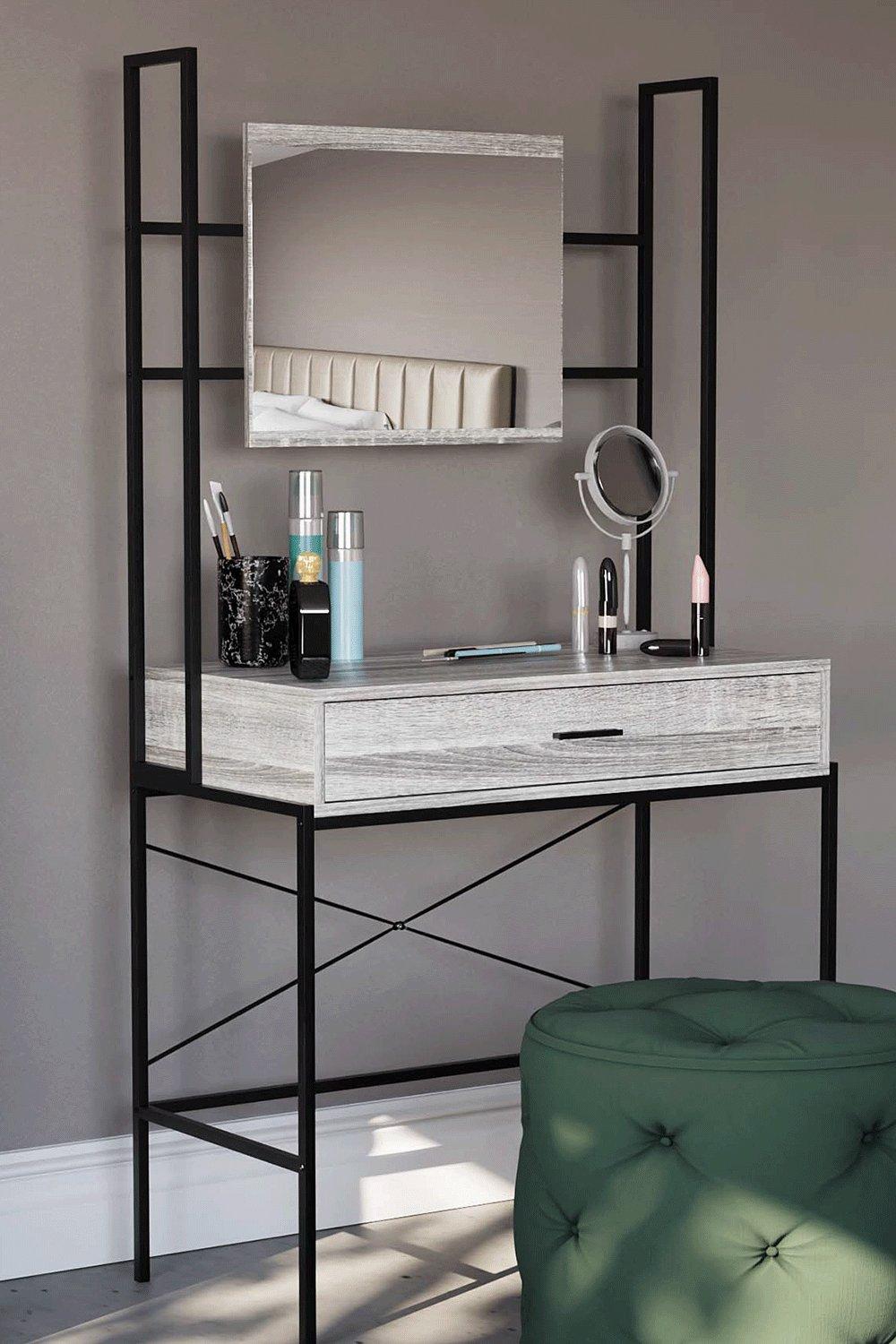 Vida Designs Brooklyn 1 Drawer Dressing Table with Built-in Mirror Storage