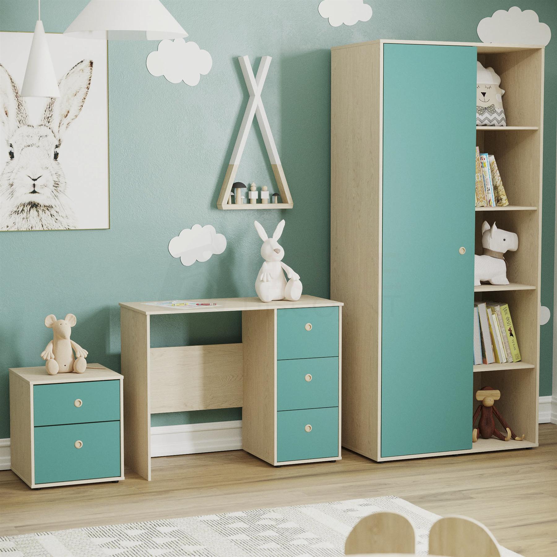 Junior Vida Neptune 3 Piece Bedroom Set Storage Furniture (Desk, Bedside Table, Wardrobe)