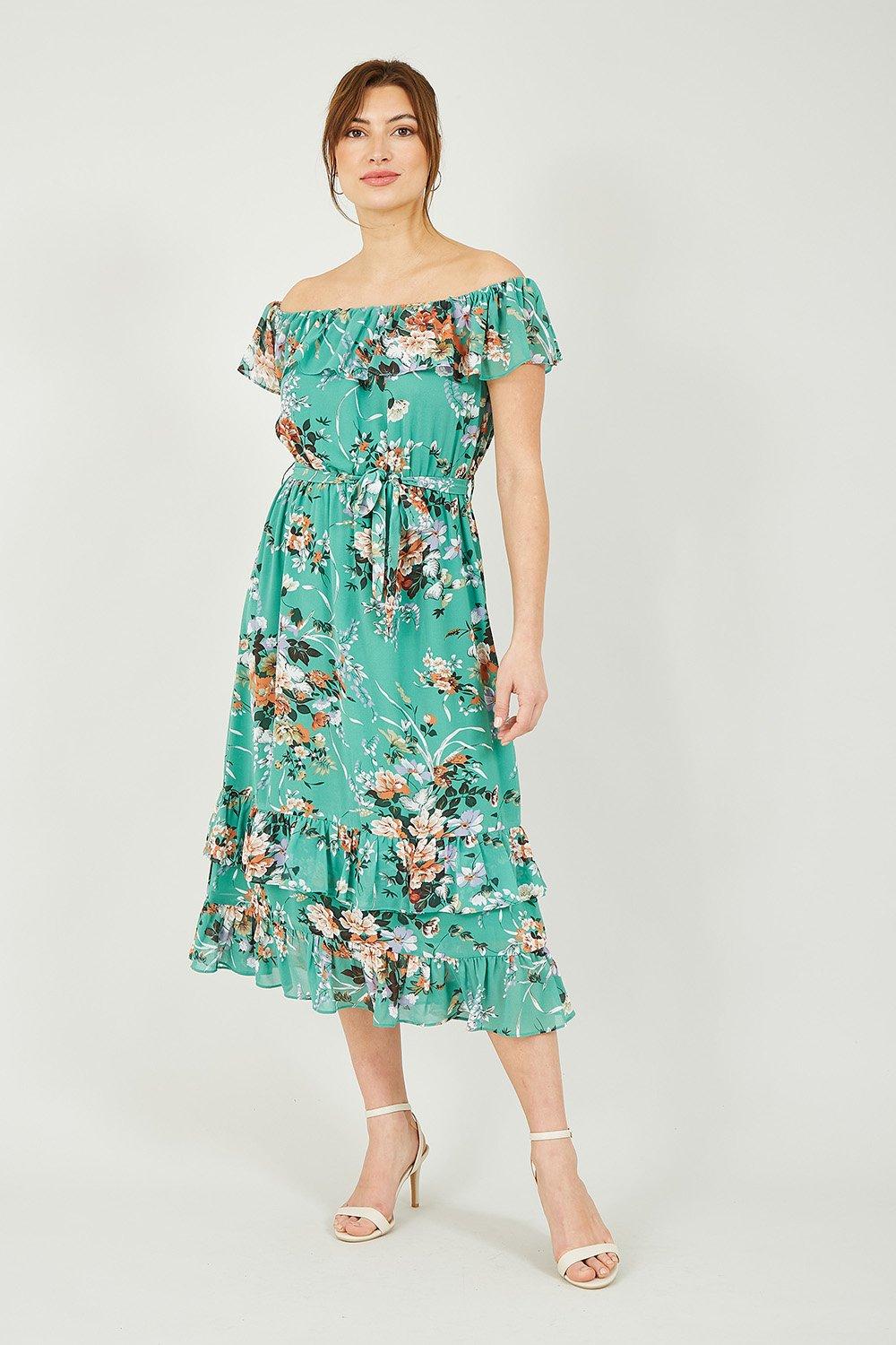Mint Floral Bardot Dress