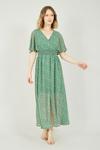Yumi Green Ditsy Print Ruched Maxi Dress thumbnail 1