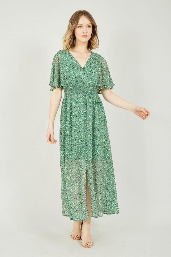 Yumi Green Ditsy Print Ruched Maxi Dress 1