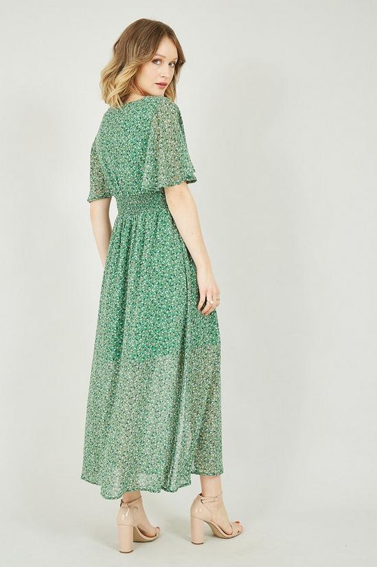 Yumi Green Ditsy Print Ruched Maxi Dress 3