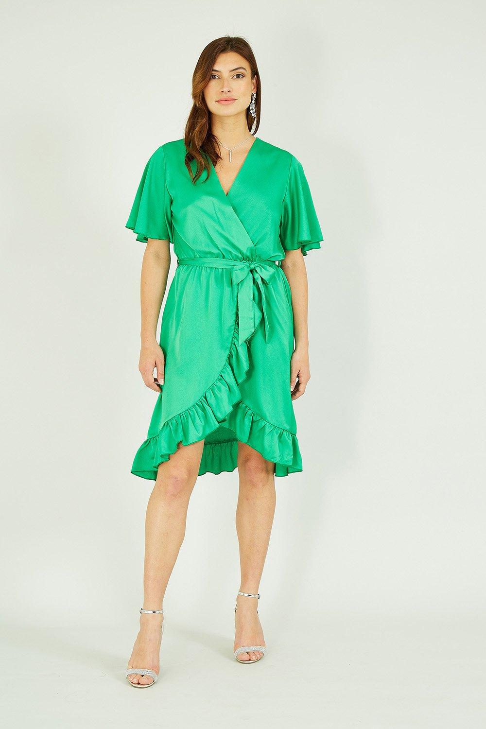 Green Satin Wrap Dress