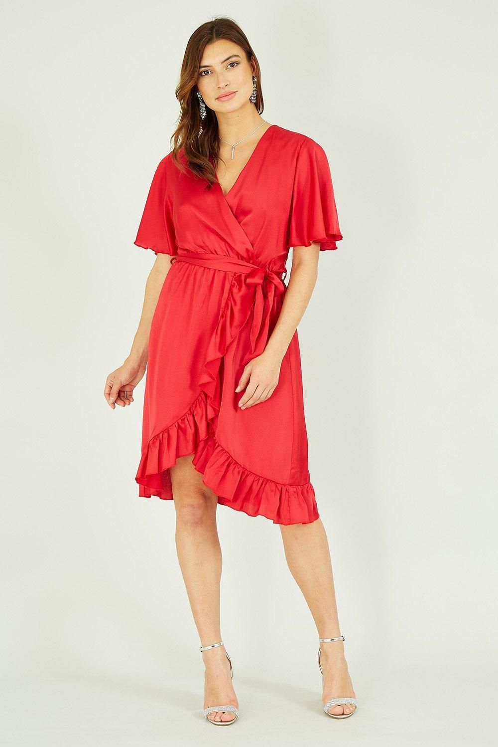 Red Satin Wrap Dress