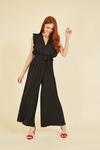 Mela Black Pleated Wrap Jumpsuit With Frill Detail thumbnail 1