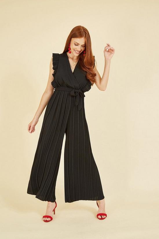 Mela Black Pleated Wrap Jumpsuit With Frill Detail 1