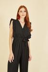 Mela Black Pleated Wrap Jumpsuit With Frill Detail thumbnail 2