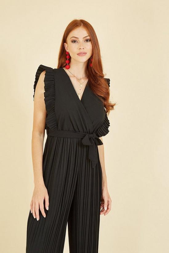 Mela Black Pleated Wrap Jumpsuit With Frill Detail 2