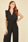 Mela Black Pleated Wrap Jumpsuit With Frill Detail thumbnail 3