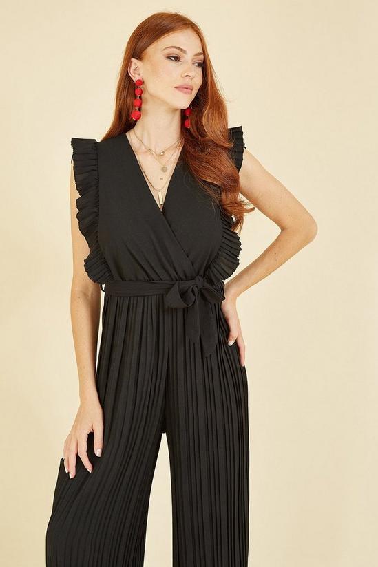 Mela Black Pleated Wrap Jumpsuit With Frill Detail 3