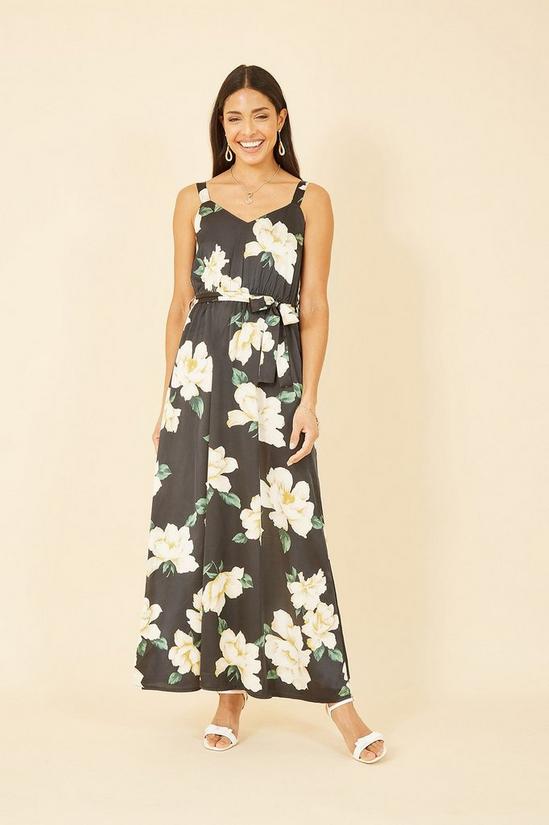 Mela Black Satin Floral Print Maxi Dress 1