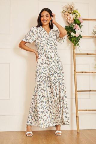 Floral Print Long Sleeve Maxi Dress In Blue - New In from Yumi UK