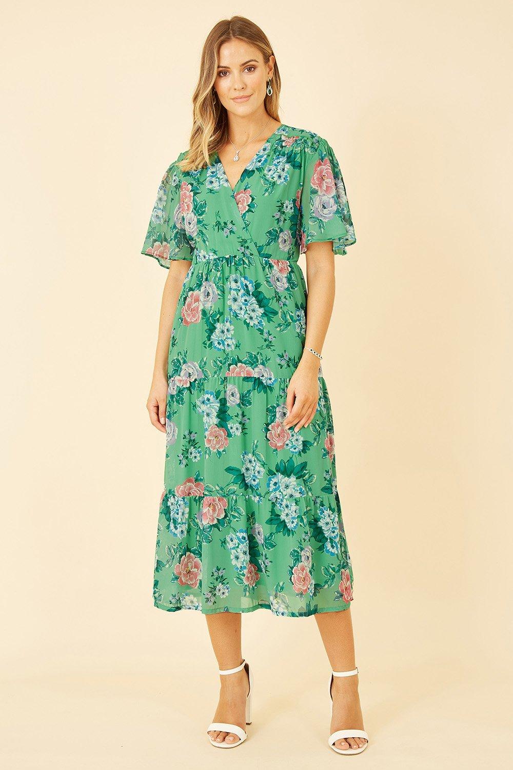 Green Ditsy Floral Wrap Jumpsuit
