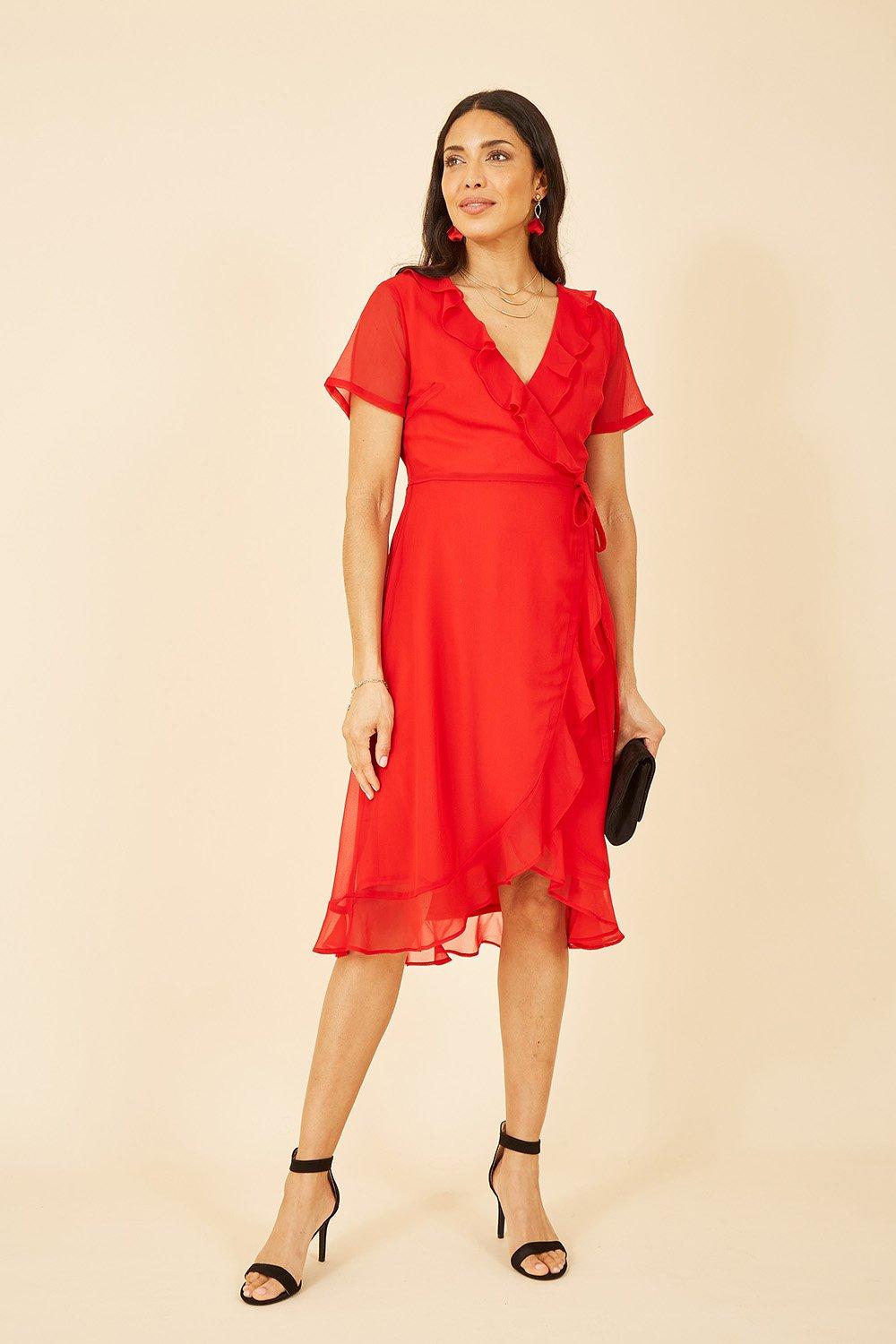 Red Frill Wrap Dress