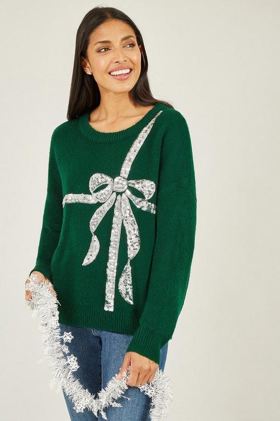 Yumi Green Sequin Bow Knitted Jumper 1