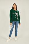 Yumi Green Sequin Bow Knitted Jumper thumbnail 3