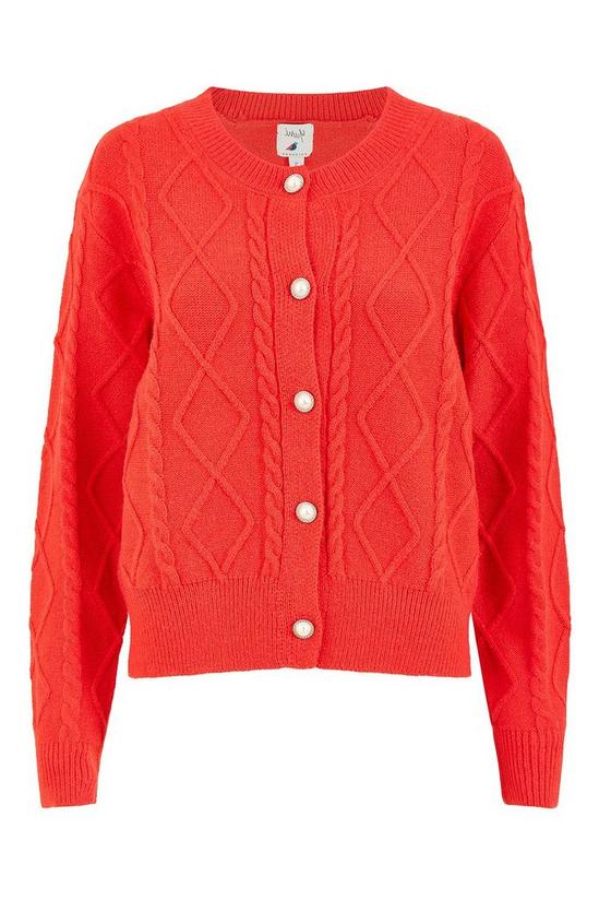 Yumi Red Cable Knit Cardigan With Pearl Buttons 4