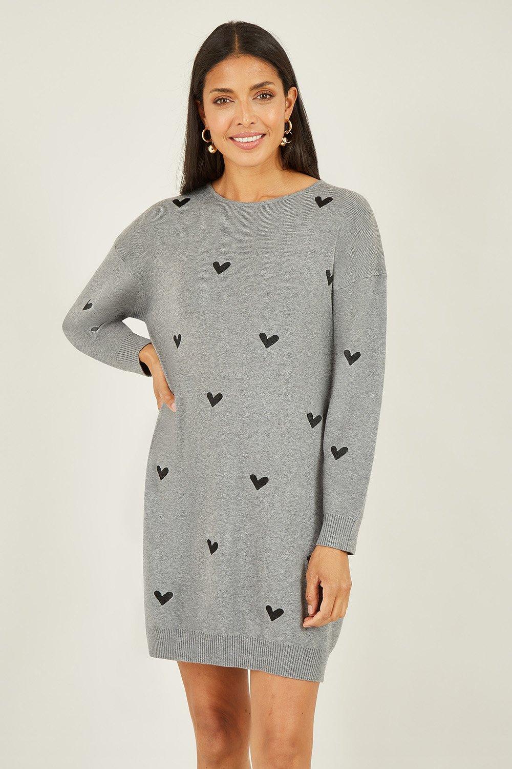 Grey Heart Print Relaxed Fit Tunic Dress