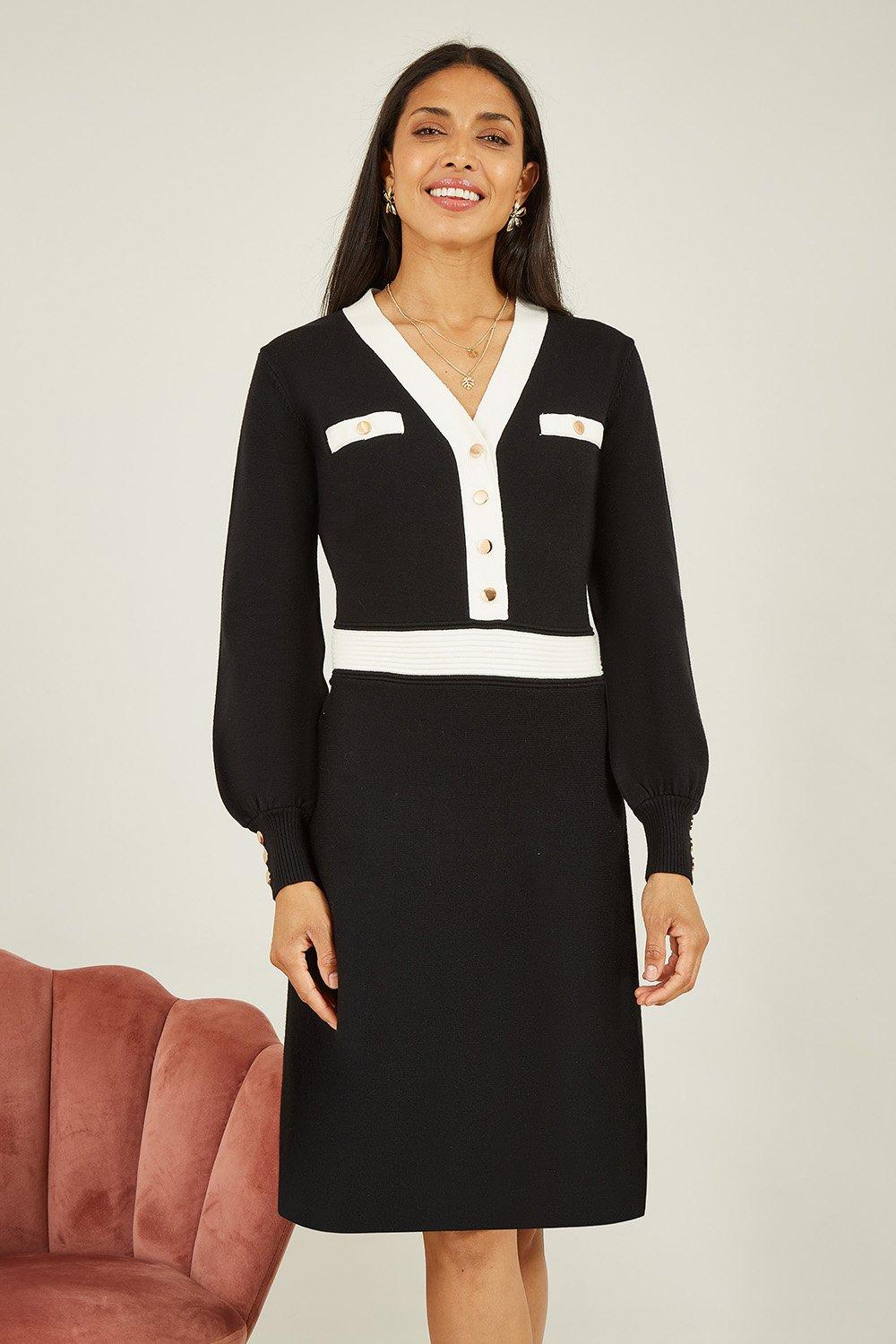 Black Knitted Shirt Dress With Contrast Detail