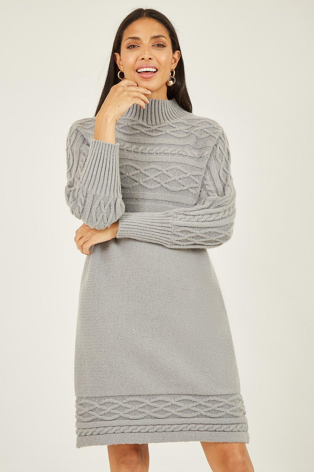 Grey Marl Cable Knit Tunic Dress