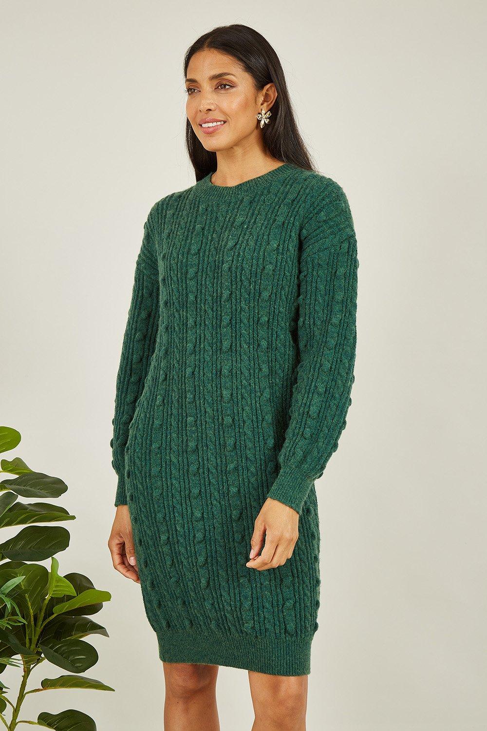 Green Cable Knit Tunic Dress